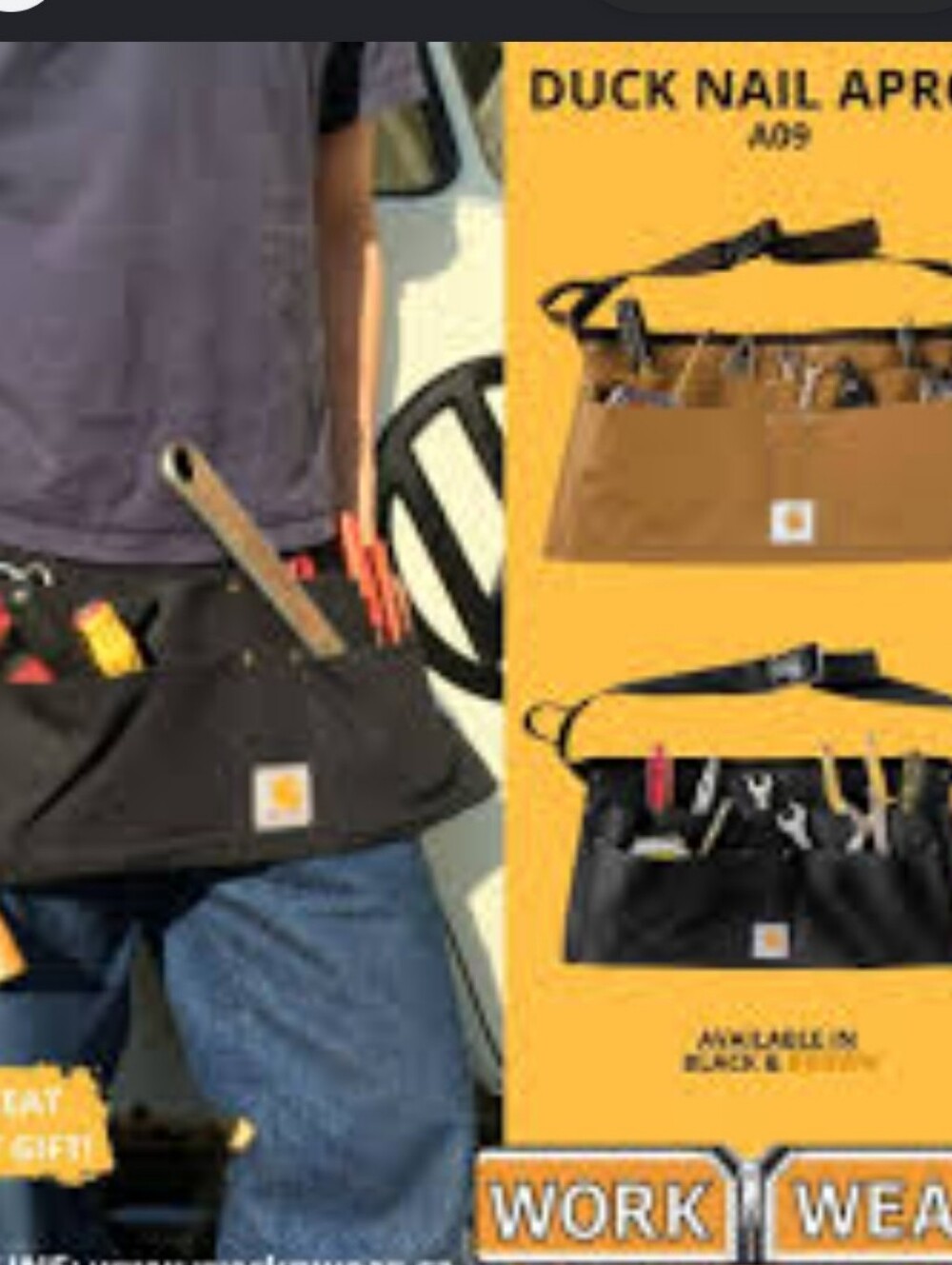 Carhartt Tan/Brown Canvas Waist Tool Pouch Adjustable Strap Firm Duck Nail Apron - Picture 6 of 6